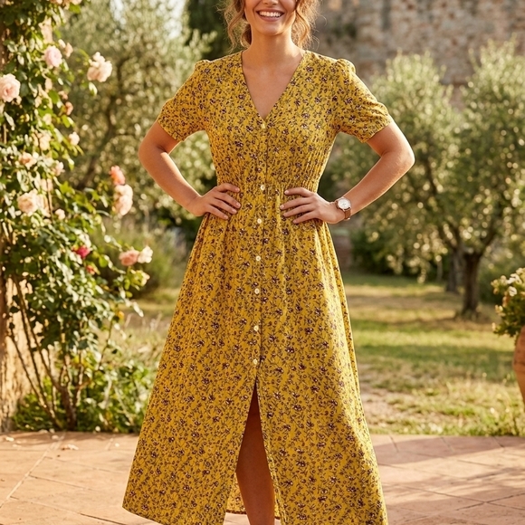 Meaveor Dresses & Skirts - Sunlit Yellow Floral Button-Front Maxi Dress
